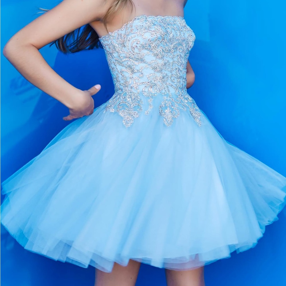 NWT JOVANI KIDS K66720 GIRLS STRAPLESS SHORT EMBELLISHED COCKTAIL DRESS